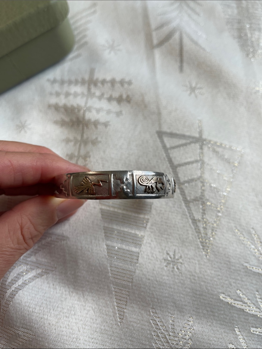 Sterling Silver Native-Inspired Cuff Bracelet - Silver 925 and 18 K Gold
